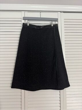Ann Taylor Black Textured A-Line Midi Skirt Work Wear Modest Sz 2